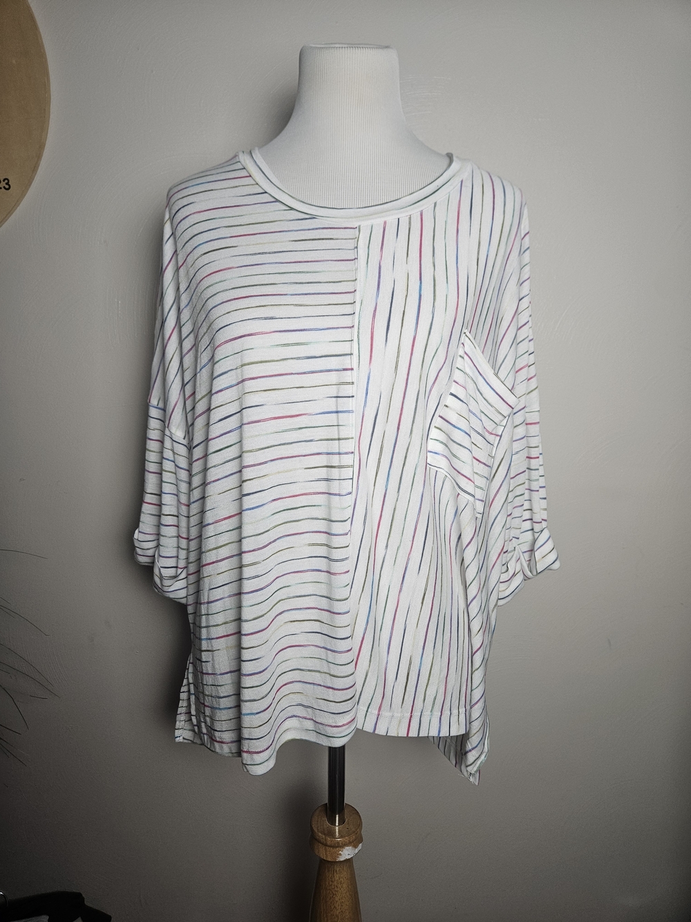 white birch White Multicolor Striped Pocket Tee